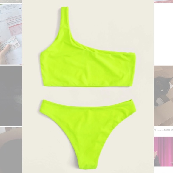 Neon Yellow Rave One Shoulder Bikini - Picture 2 of 2